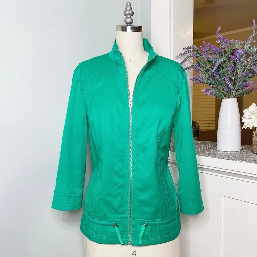 Chico’s 3/4 Sleeve Zip Front Vinny Jacket in Vivid Green Spring Jacket - Picture 5 of 11